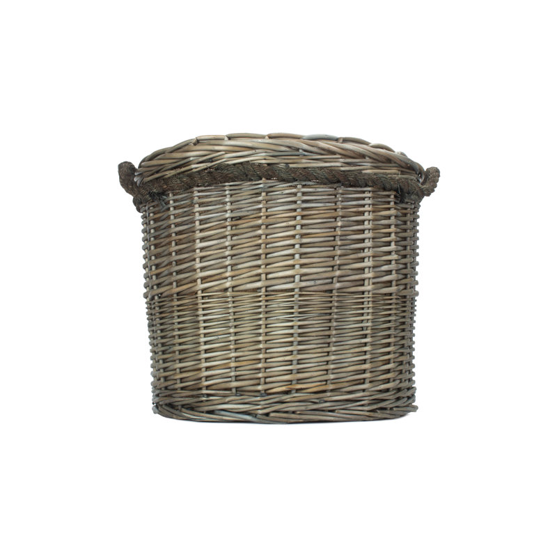 Wicker Storage Basket with Lining, Antique Wash, 38cm H x 40cm W x 40cm D