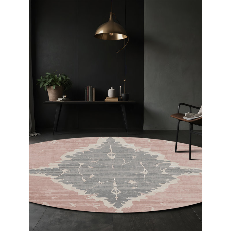 Tapis gris soyeux et moelleux, Rond 6 pi