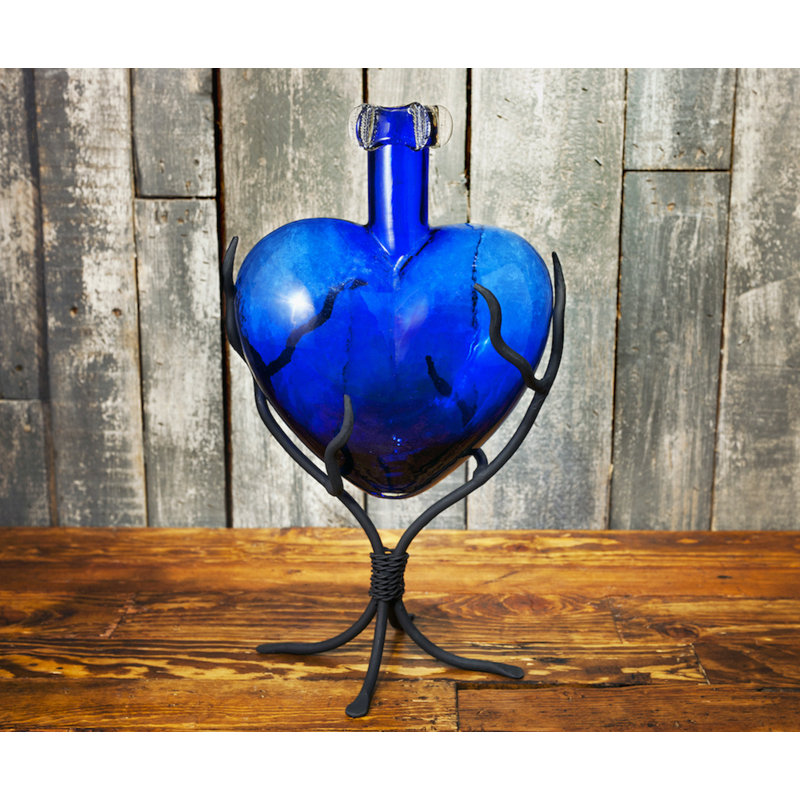 Anjalie Handmade Glass Decorative Bottle, Cobalt, 16" H x 10" W x 6" D
