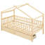 Lit simple en bois pour lit simple - rangement à deux tiroirs, fabrication en bois, naturel, têtes de lit incluses avec finition naturelle unie,
