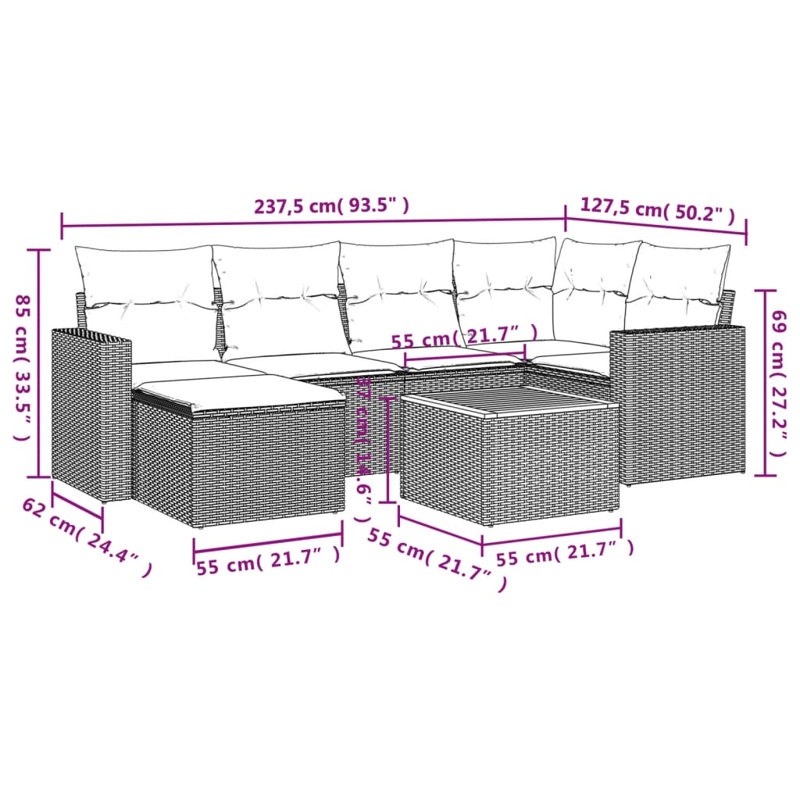 Ensemble de canapé de jardin Vidaxl noir, blanc crème
