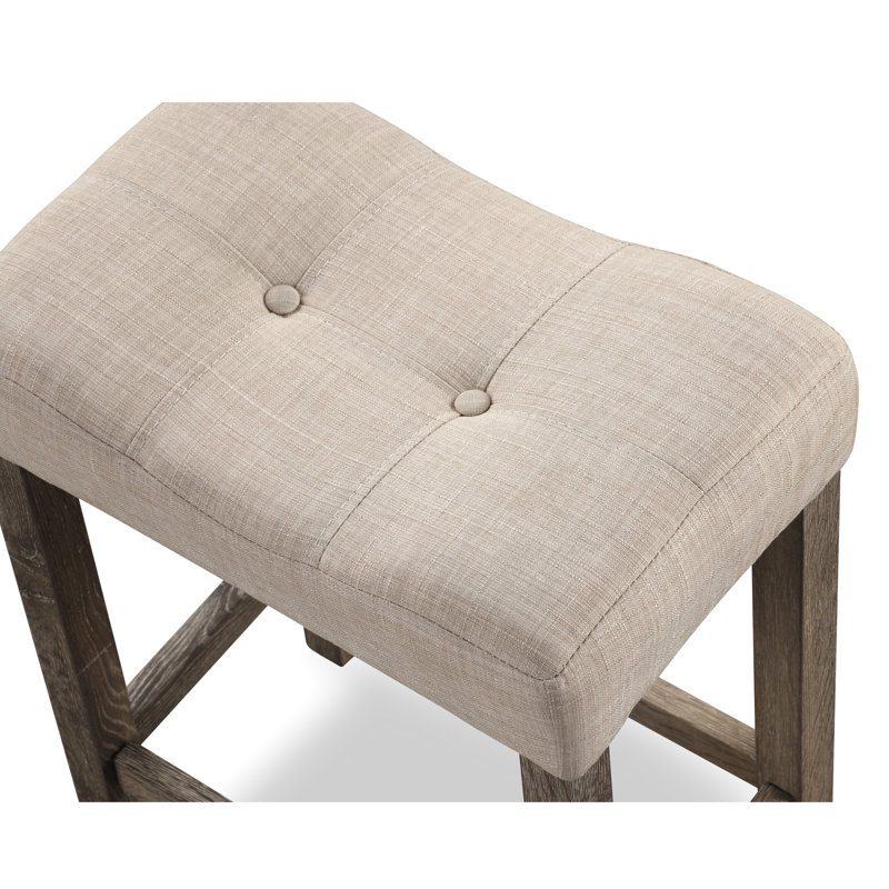 Tabouret à hauteur de comptoir à boutons taupe, de 2, avec siège et repose-pieds, structure en bois d'hévéa massif, bois confortable