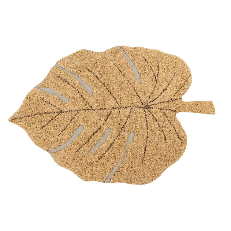 Monstera Cotton Area Rug in Olive/Soil Brown/Orche
