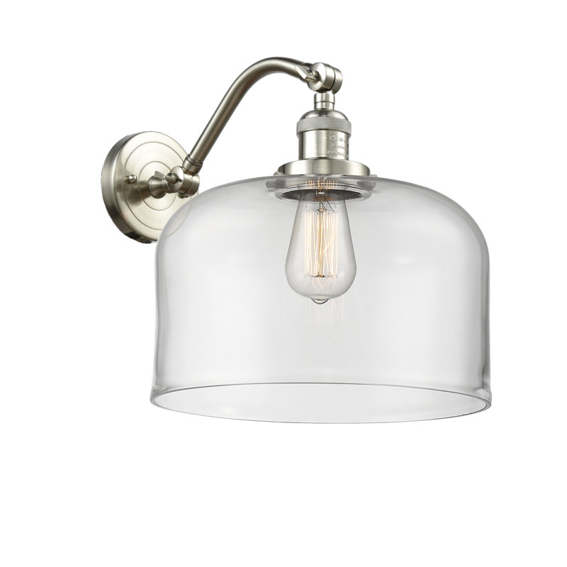 Applique murale 1 lumière 12 po Bell, Ampoule incandescente rétro 60 watts, Clair, Nickel satiné brossé
