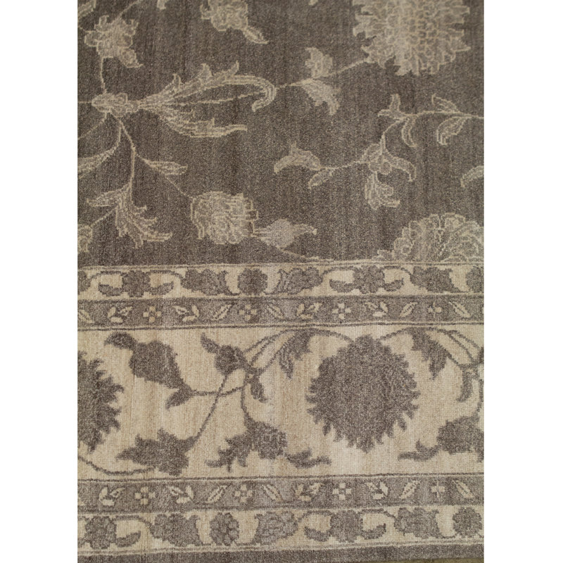 Tapis gris et beige noué à la main de haute qualité