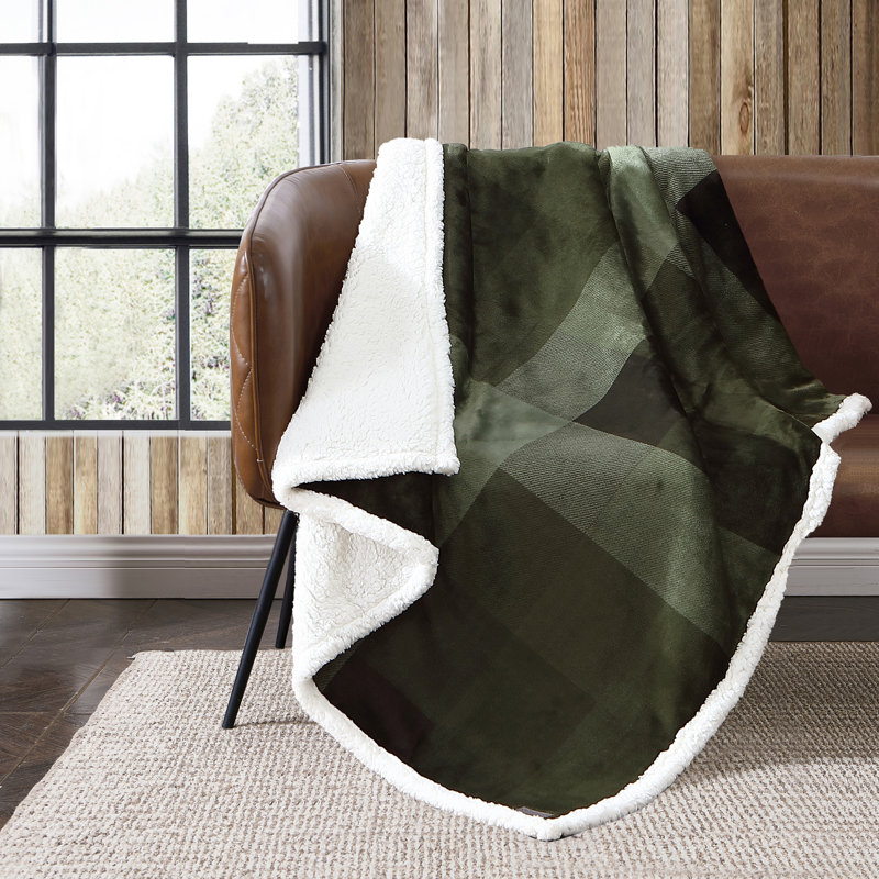 Jeté polaire / sherpa Eddie Bauer, Carreauté vert pin