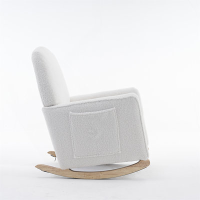 Comfortable Teddy Fabric Nursery Rocking Chair With Adjustable Footrest For Relaxation And Soothing