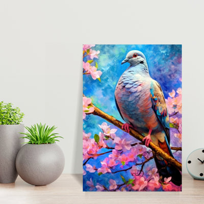 «Colorful Dove Spring Blossoms Abstract Contemporary Bird Animal Flower», reproduction d'art murale