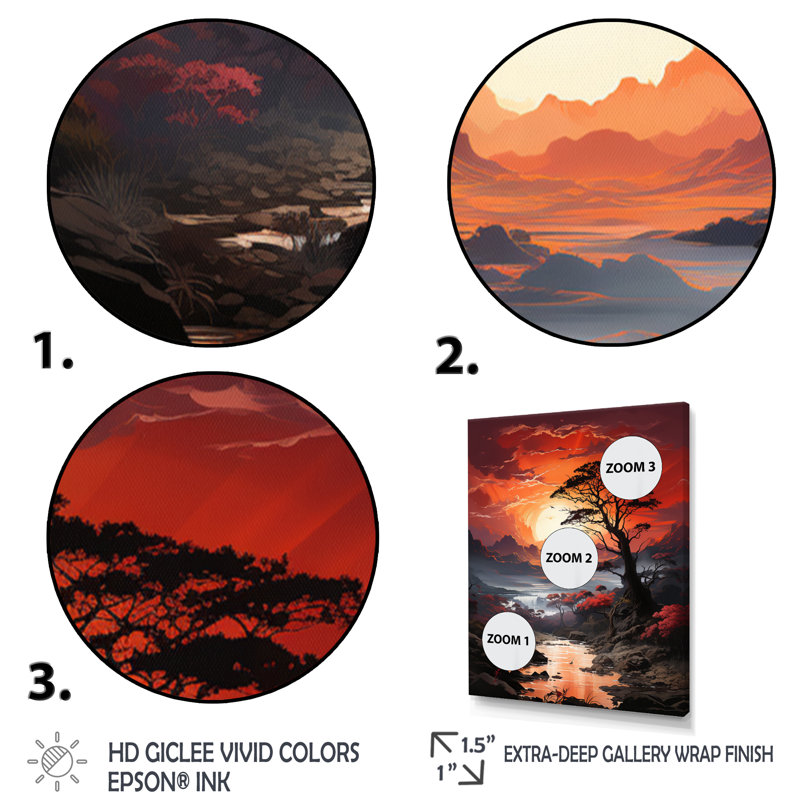 «Pine Tree Crimson Serenade I», reproduction sur toile, H 20 po x l 12 po x P 1 po, Cadre flottant noir