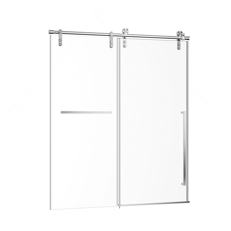 Écran de porte de douche coulissante sans cadre de 44 à 48 po x H 76 po, verre trempé transparent de 5/16 po (8 mm) avec film antidéflagrant