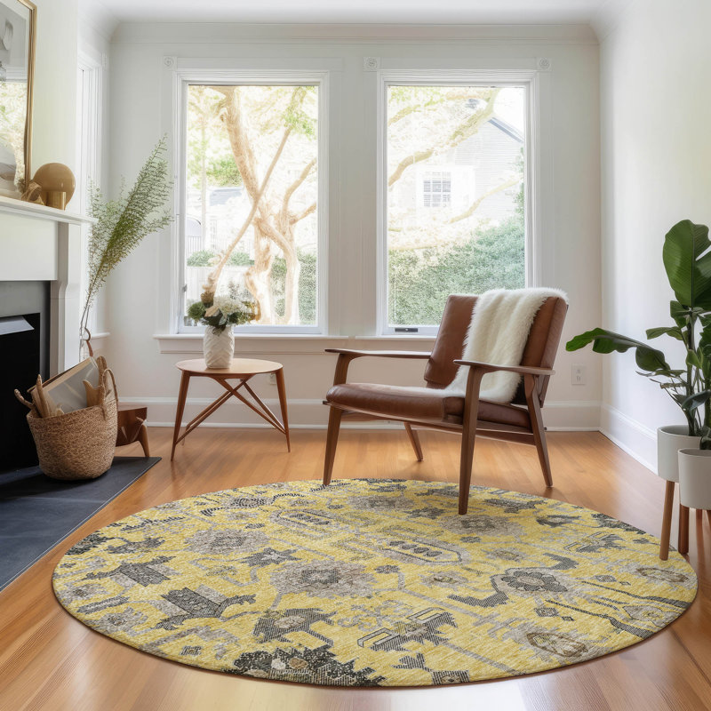 Premium Machine Washable Prisco Honey Rug, Round 8'