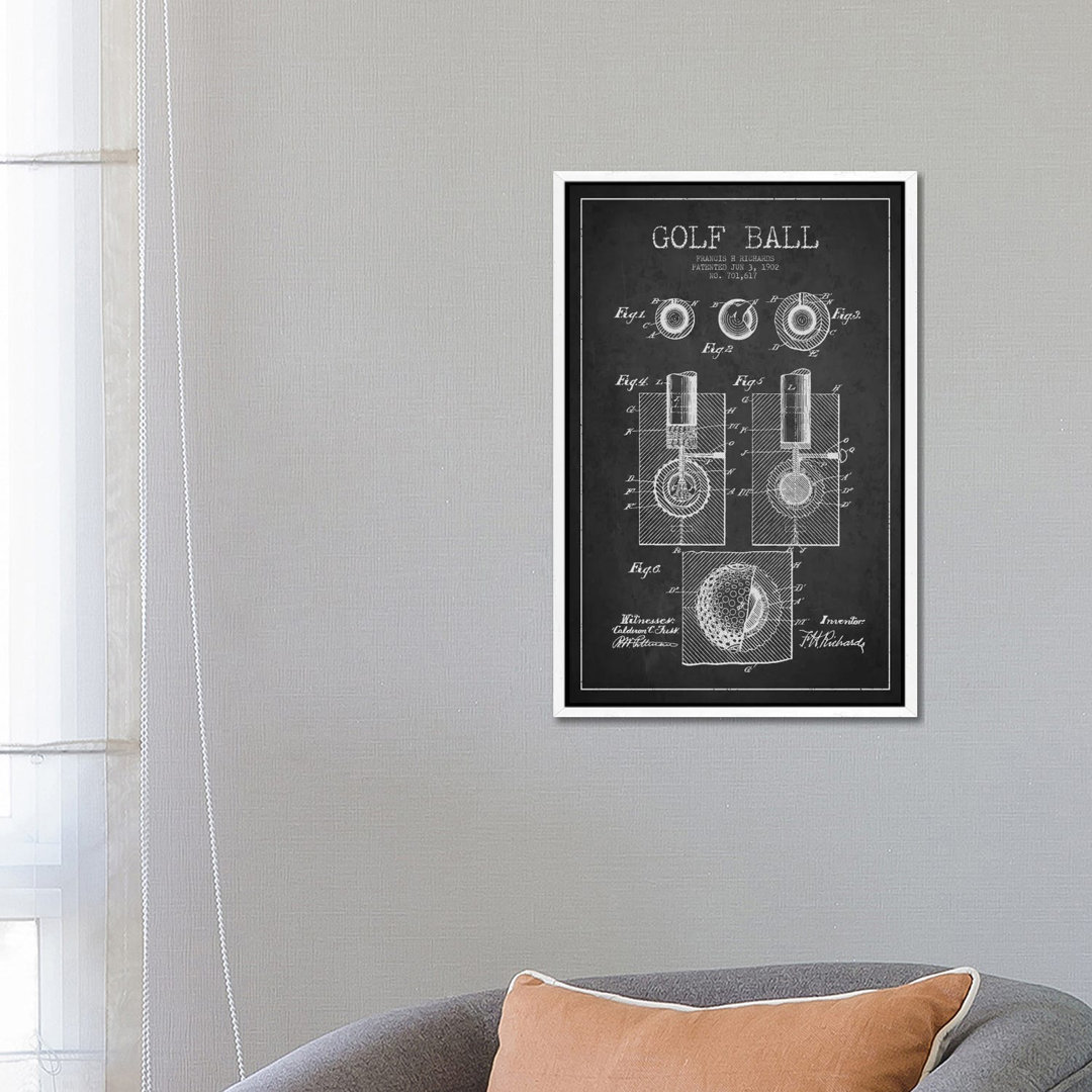 Leinwandbild Golf Ball Charcoal Patent Blueprint