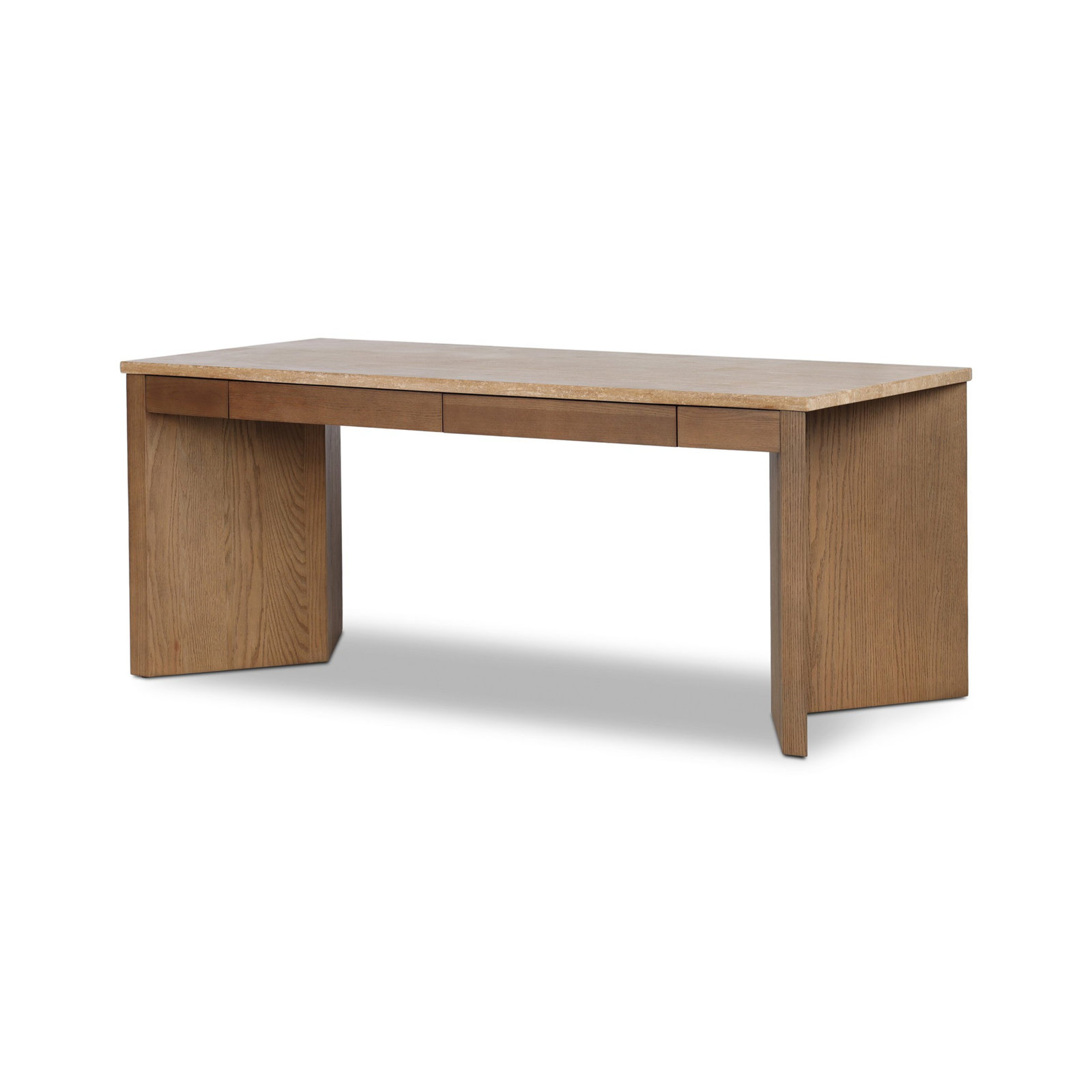 Writing Desk, Golden Travertine/Amber Oak Thin Veneer