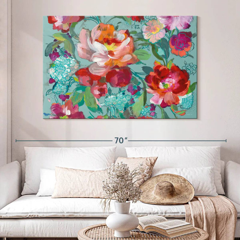 Harnek turquoise floral Medley, H 34 po x l 51 po