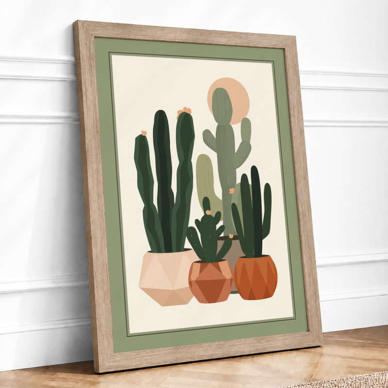 Cacti in Terra Cotta Botanical - Framed Print, A1 - 84.1 x 59.4 cm, Oak