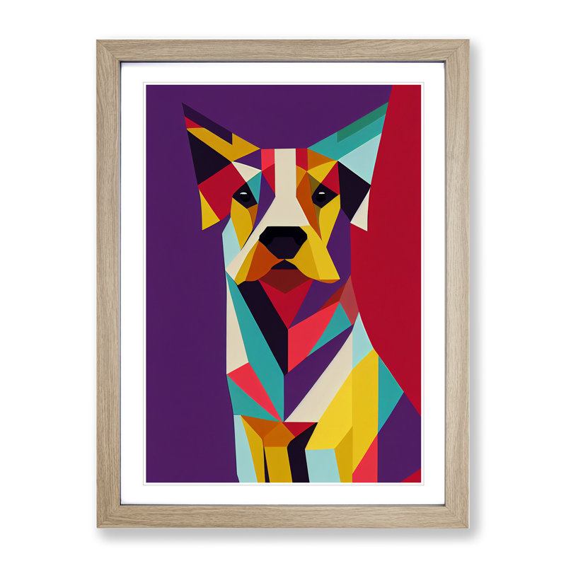 Dog Geometric No.4 Abstract - Single Picture Frame Print, 64cm H x 46cm W x 2cm D, Oak