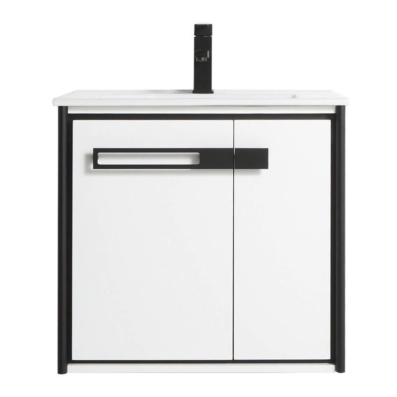 24'' Single Bathroom Vanity with Vitreous China Top, Matte Black, White Matte