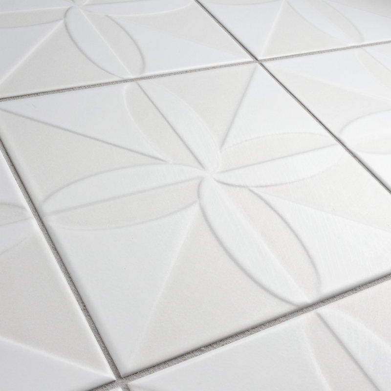 Triplex Series 8" x 8" Ceramic Patterned Tile, White