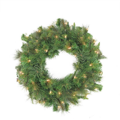 Couronne de Noël artificielle en pin mélangé - lumières claires de 24 pouces