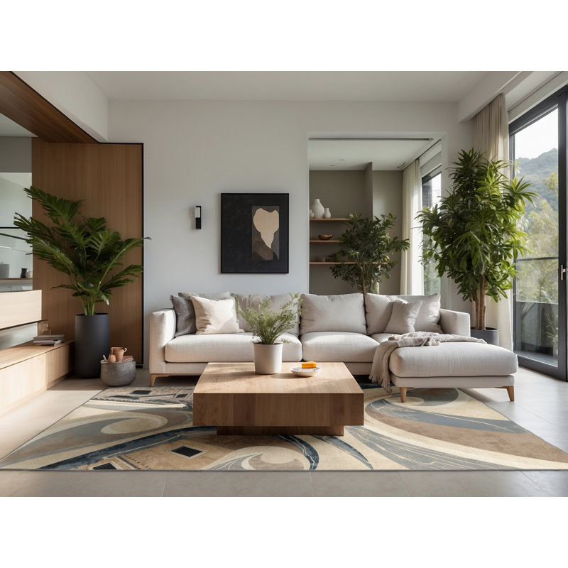 Soft Plush Beecher Venice Canals Coastal Arc Area Rug in Gray – Gray Binding, 5x8