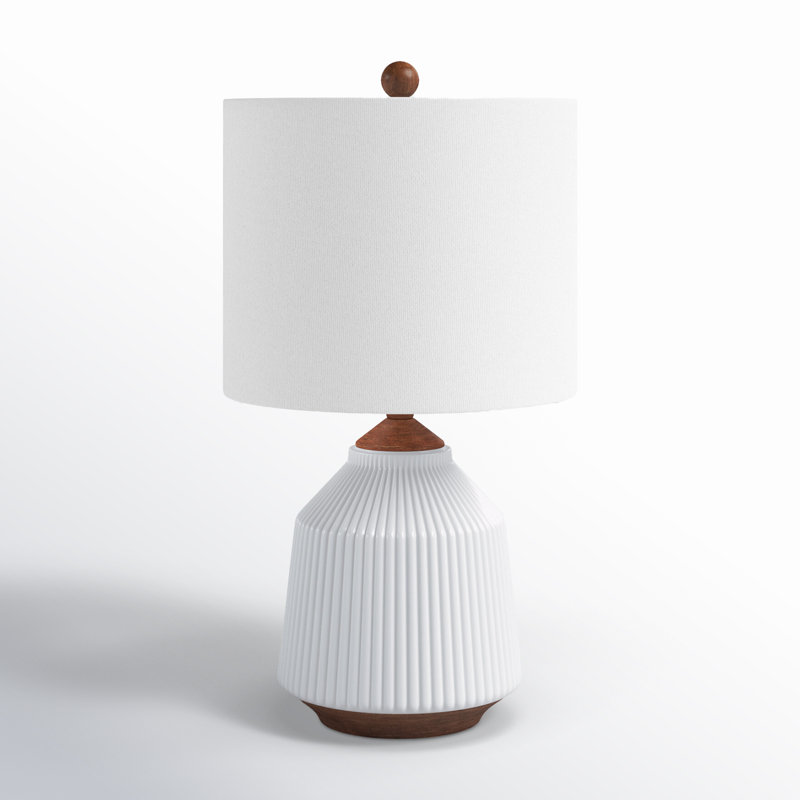 White Ceramic Table Lamp with Linen Drum Shade