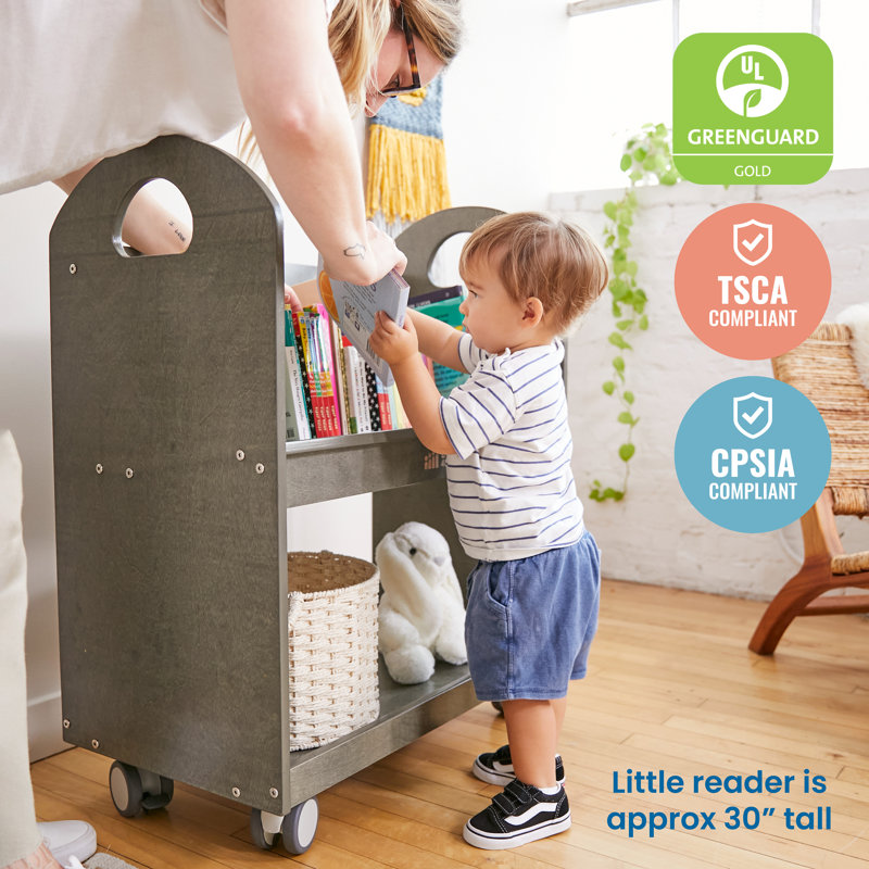 Grey Wash Birch Mobile Book Cart with Timer