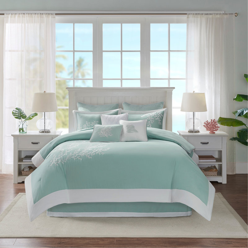 Oversized Cotton Jacquard Comforter Set Aqua King, King Comforter + 3 Additional Pieces