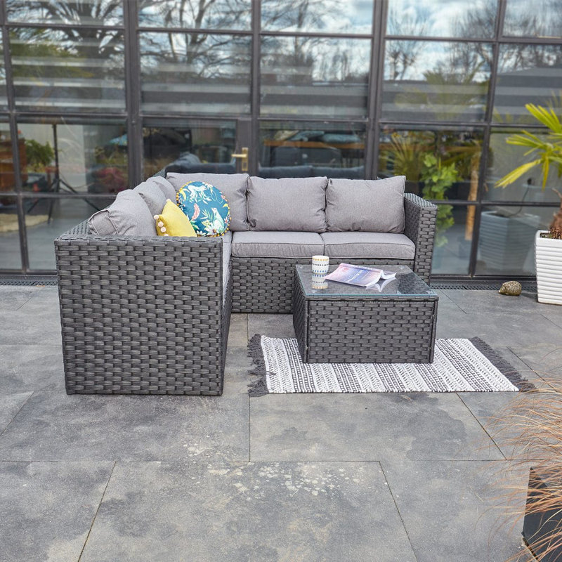 Deeanna 182cm Wide L-Shaped Powder Coated Steel Patio Sectional with Cushions, Grey