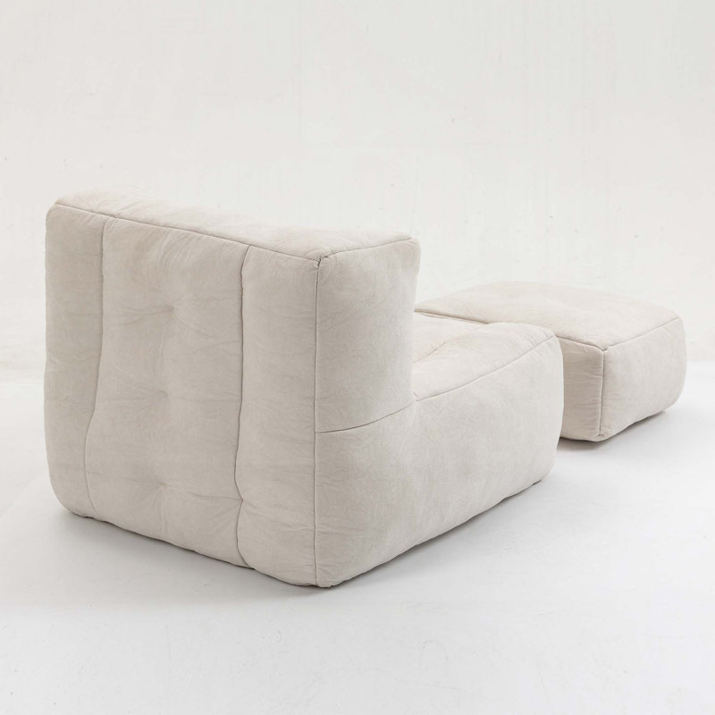Chaise sans accoudoirs en velours avec repose-pieds, Blanc