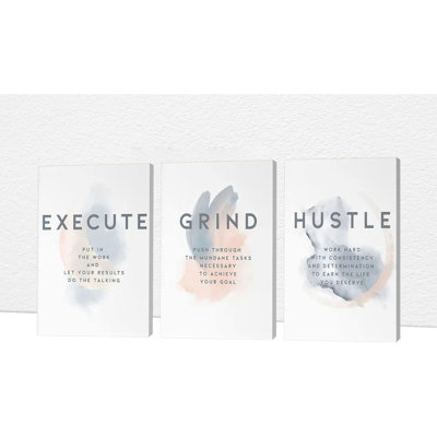 Office Wall Art - 3 Panel Motivational Wall Art, Inspirational Quotes Canvas Art For Home Office Wall Decor, Positive Quotes Wall Decor, Entrepreneur Grind Hustle Execution Poster Frame (16”X24”X3pcs)
