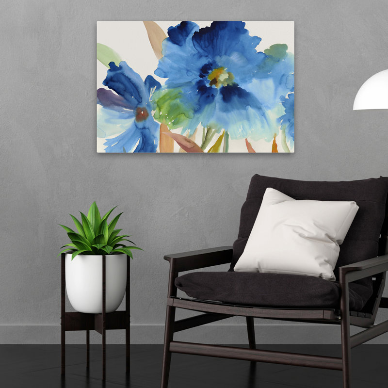 Plantes, fleurs, abstrait, art floral indigo, H 16 po x l 24 po