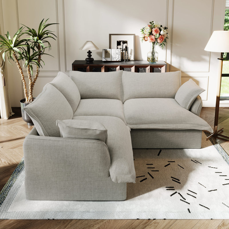 Linen Blend Cloud Couch Modular Sectional Sofa, Convertible Upholstered Cloud Sofa Comfy Deep Seat Couches For Living Room, Down Filled Sectional Sofa, Removable Washable Sofa Covers