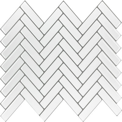 12'' W x 12'' L Vinyl Peel and Stick White Herringbone Subway Tile