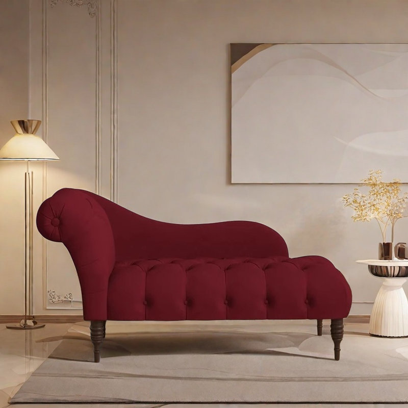 Delicate Chaise Longue with Durable Wood Frame, Crimson