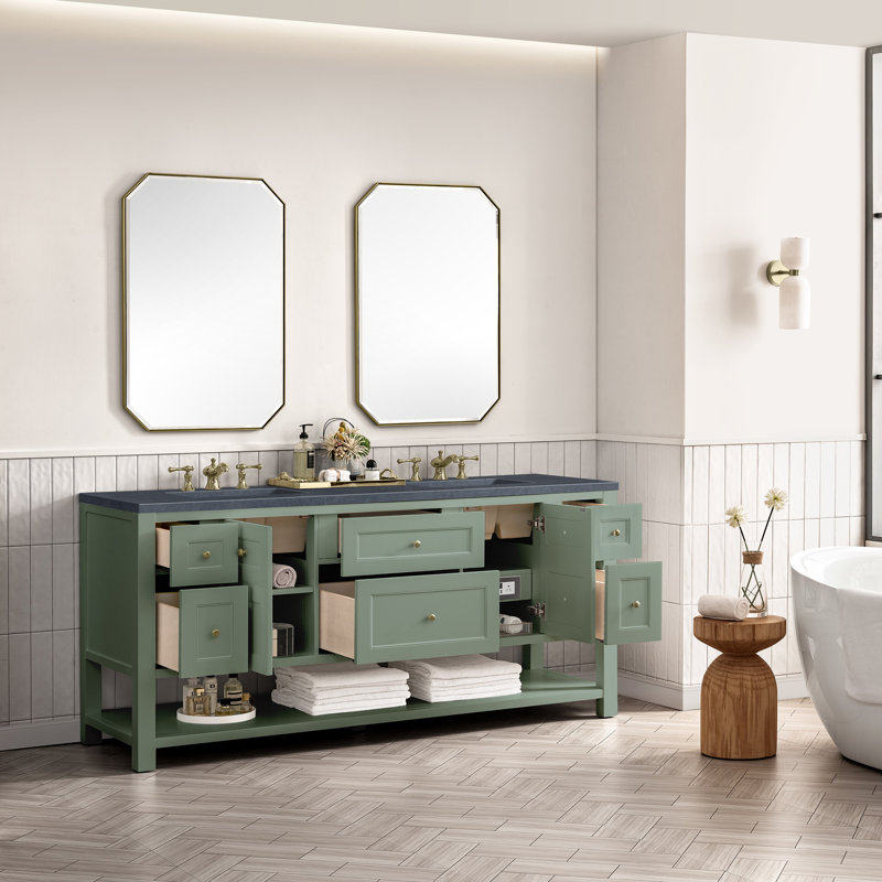 Breckenridge 72'' W Double Vanity, Charcoal Soapstone, Smokey Celadon, 8" Widespread