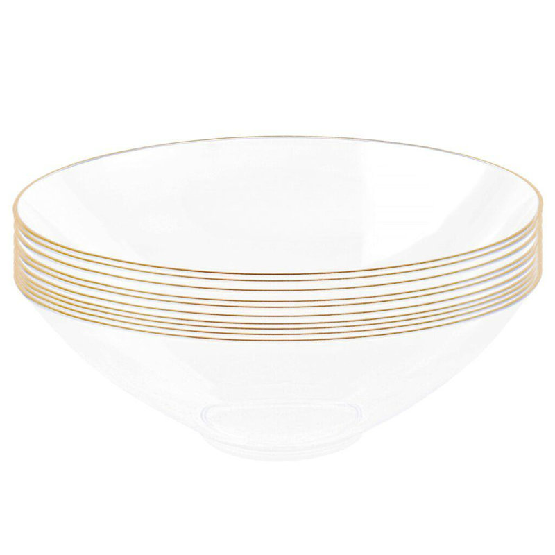 Bols ronds en plastique transparent 16 oz avec bordure dorée 90 invités Ecoqualité