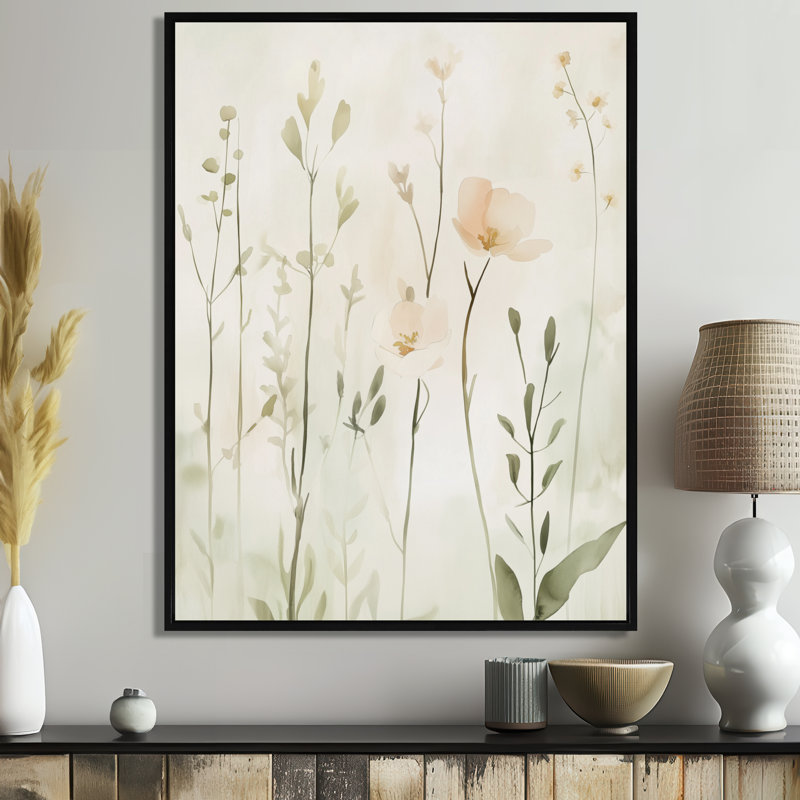 «Soft Botanical Breeze II», art mural moderne encadré vert, H 20 po x l 12 po, Cadre flottant noir