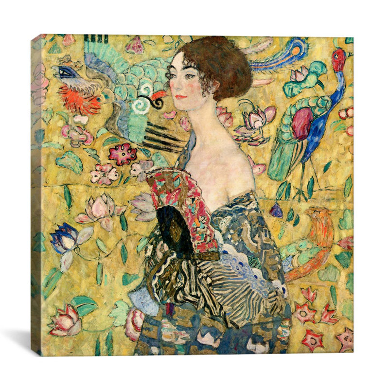 « Lady with a Fan » par Gustav Klimt, impression, H 12 po x l 12 po x P 0,75 po, Toile tendue, Sans cadre