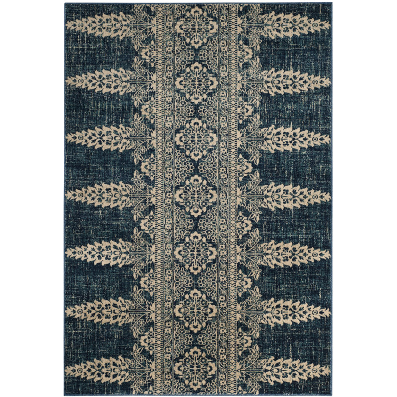 Tapis floral royal / ivoire Annette, Rectangle 5 pi 1 po x 7 pi 6 po