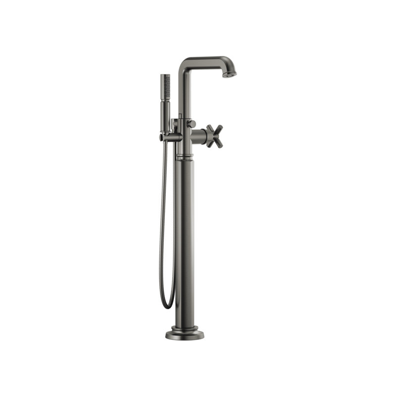 Invari® Single-Handle Floor Mount Tub Filler, Luxe Steel, Cross