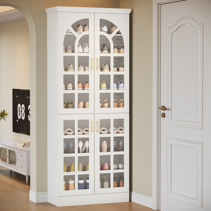 Armoire à chaussures à 8 niveaux avec portes et lumières DEL, Blanc