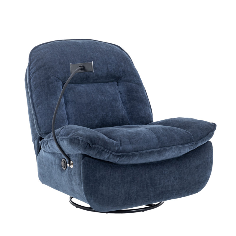 Betzabe Upholstered Swivel Power Recliner, Blue Chenille