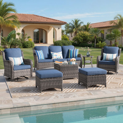 Wicker/Rattan 5 - Person Seating Group With Cushions