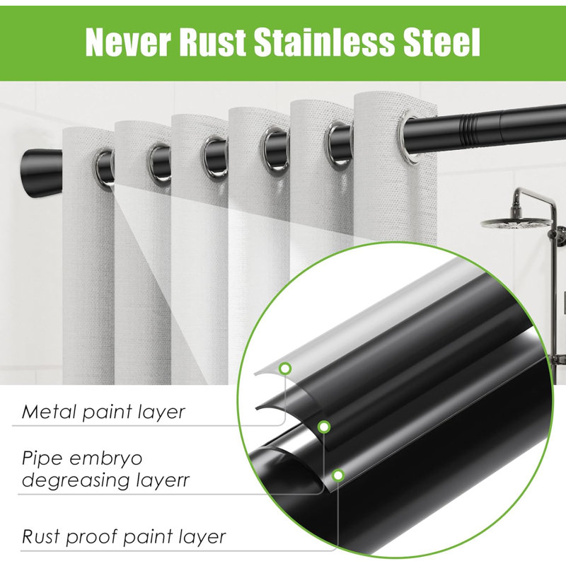 Tension Rods For Curtains 28 To 48 Inch,Spring Tension Rod No Drill Shower Rod, Matte Black