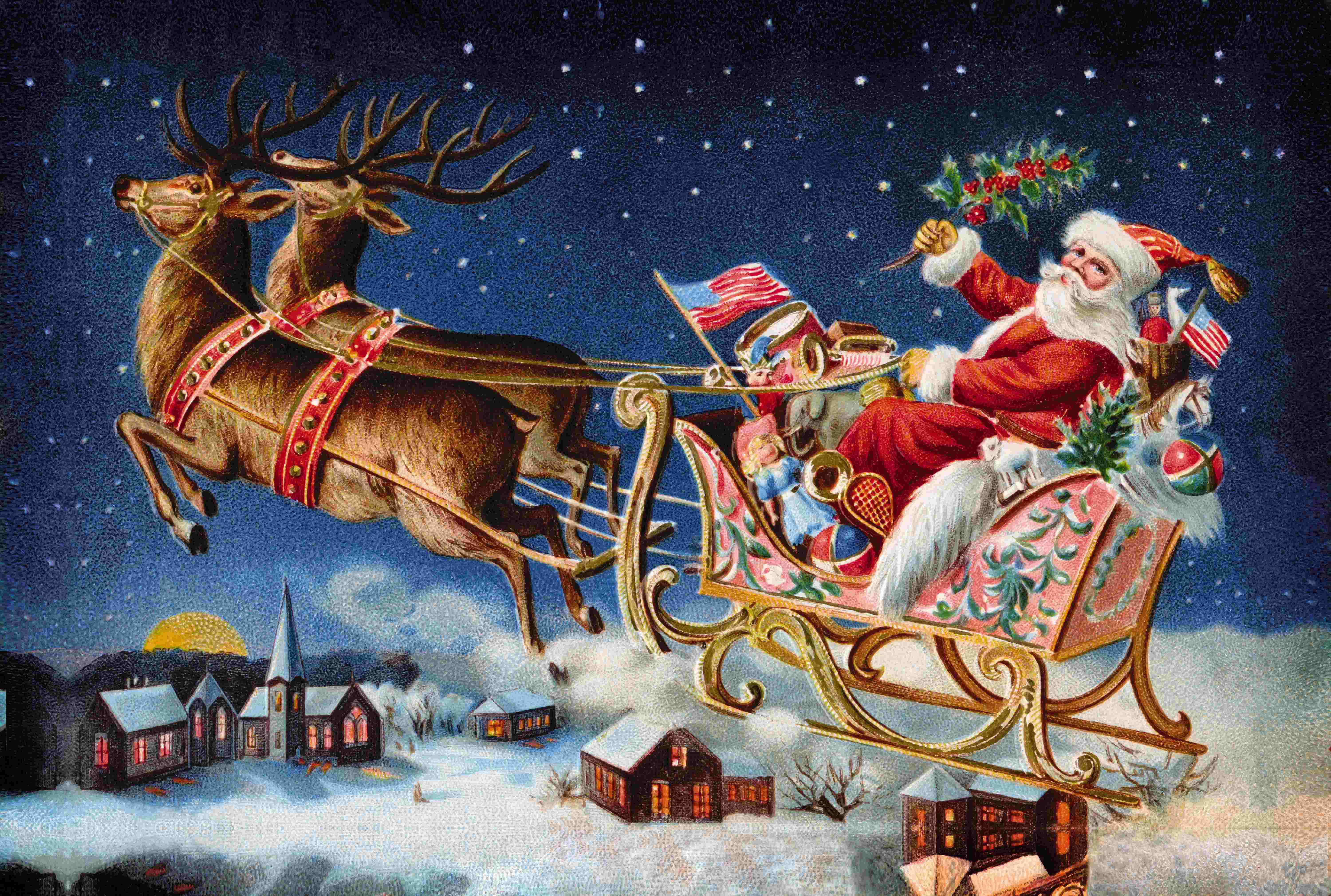 The Holiday Aisle® Santas Sleigh - Wrapped Canvas Painting | Wayfair, image size:6000x4040