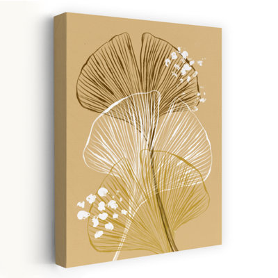 Golden Ginkgo Leaves Abstract Delicate Elegant Nature Plant Wall Art Print 1 Piece Wrapped Canvas Wall Art