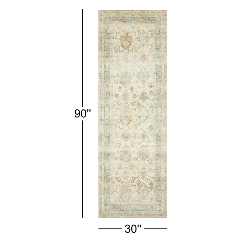Tapis oriental beige / brun / vert foncé, Tapis de couloir 2 pi 6 po x 7 pi 6 po