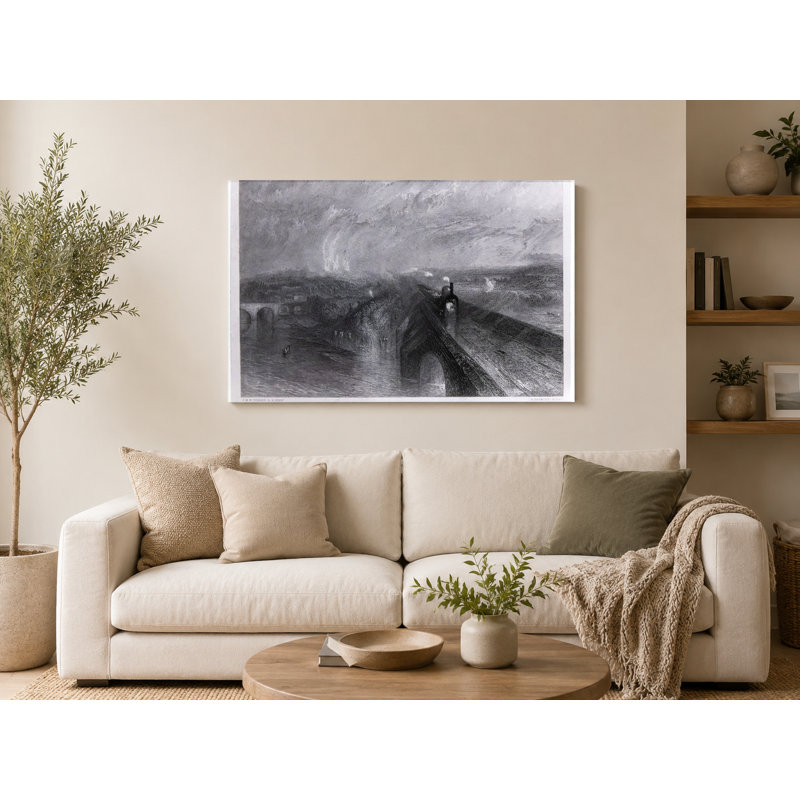 Pluie, vapeur et vitesse - Le grand chemin de fer de l'Ouest (1844) - Art mural sur toile paysage, 12" H x 18" W