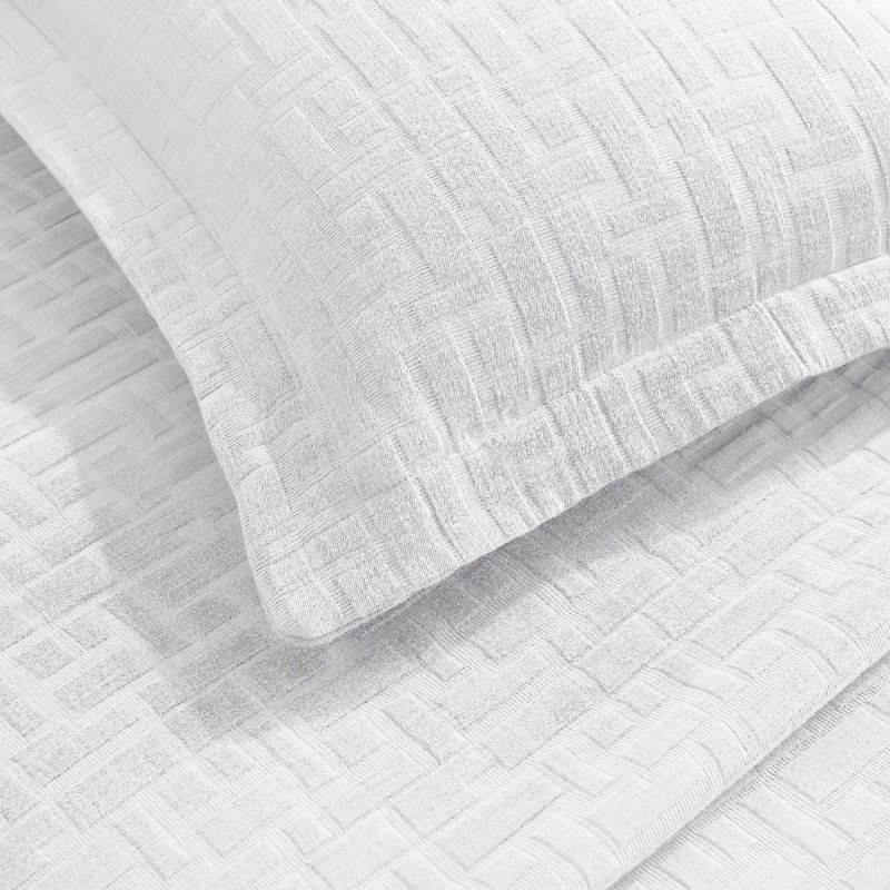 Madrid Cotton Medium Weight Geometric Matelasse Bedspread And Sham Set, Full Bedspread + 2 Standard Shams, White