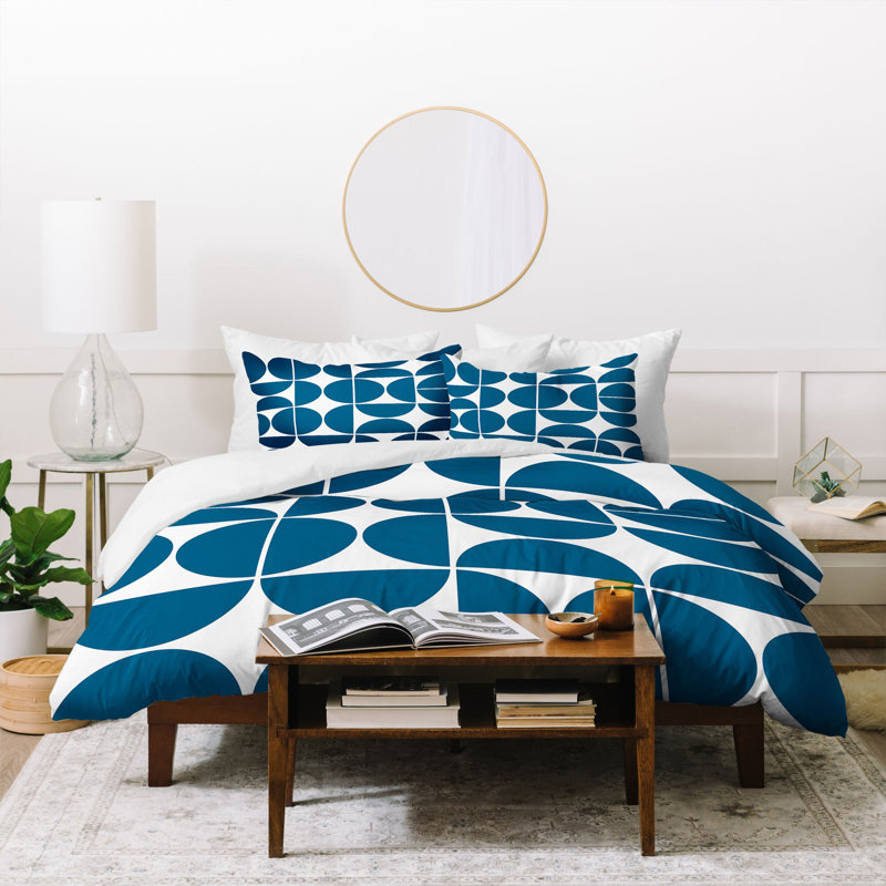 Polyester Geometric Shapes Duvet Cover, King Duvet Cover + 2 Shams, Blue